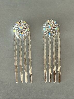 NWOT Mini Hair Combs with Aurora Borealis Crystals, Bridal/Prom/Special Occasion